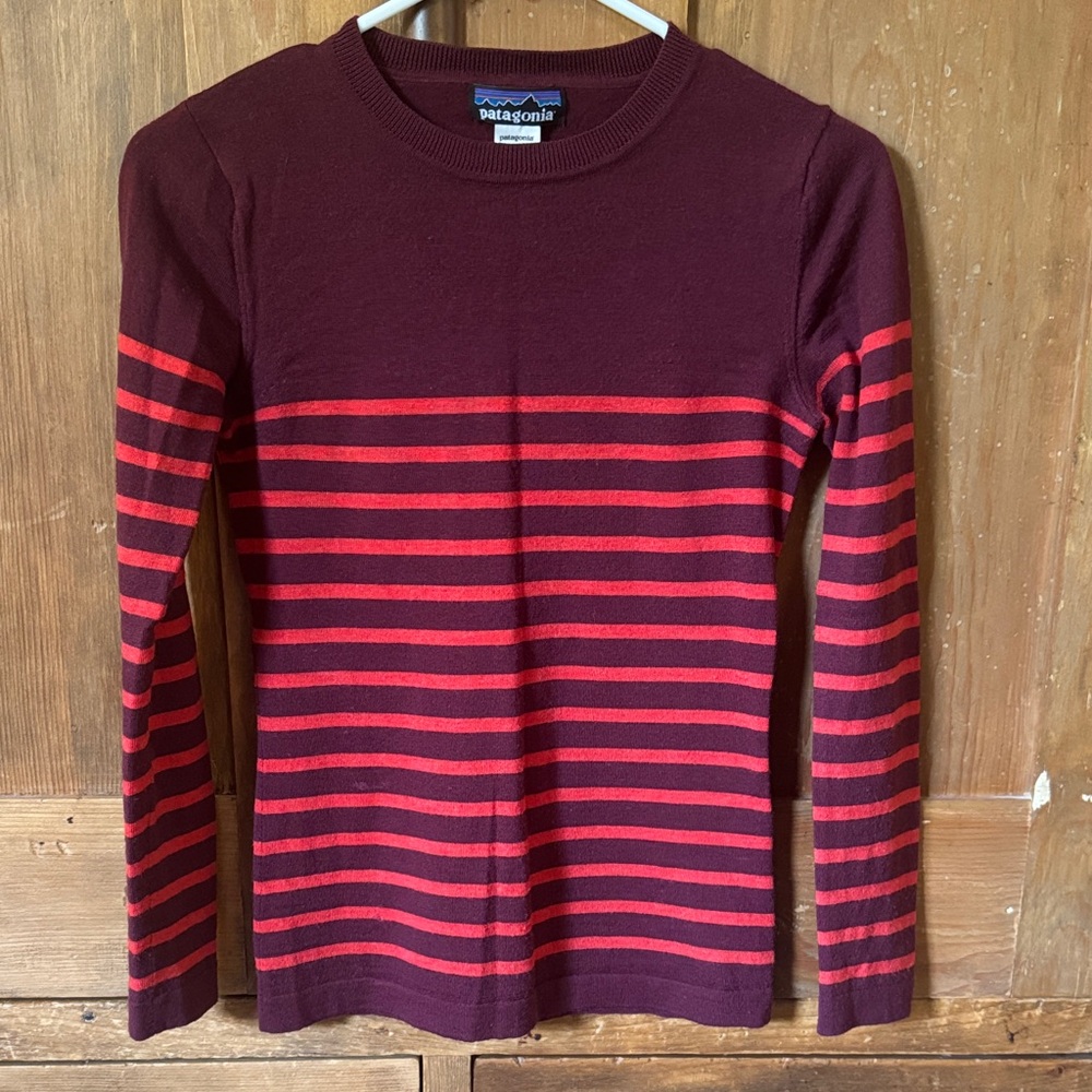Patagonia Maroon and Red Striped Knit Top
